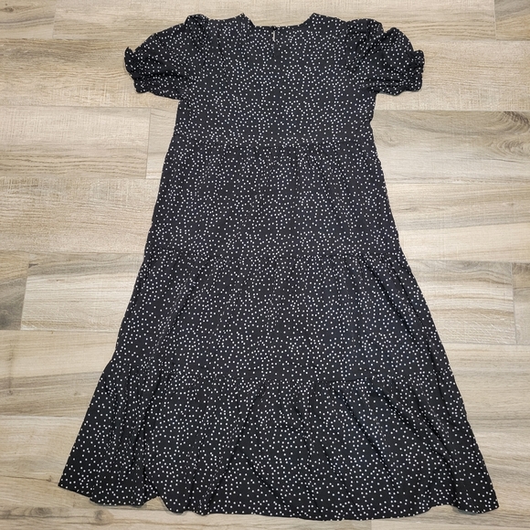 Pretty Garden Polka Dot Ruffle Puff Sleeve Tiered High Waist Midi Dress Large - Picture 4 of 10
